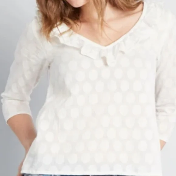 NWT MODCLOTH COMPANIA FANTASTICA Ruffles Or Nothing V-Neck Polka Dot Blouse Top - Picture 4 of 6